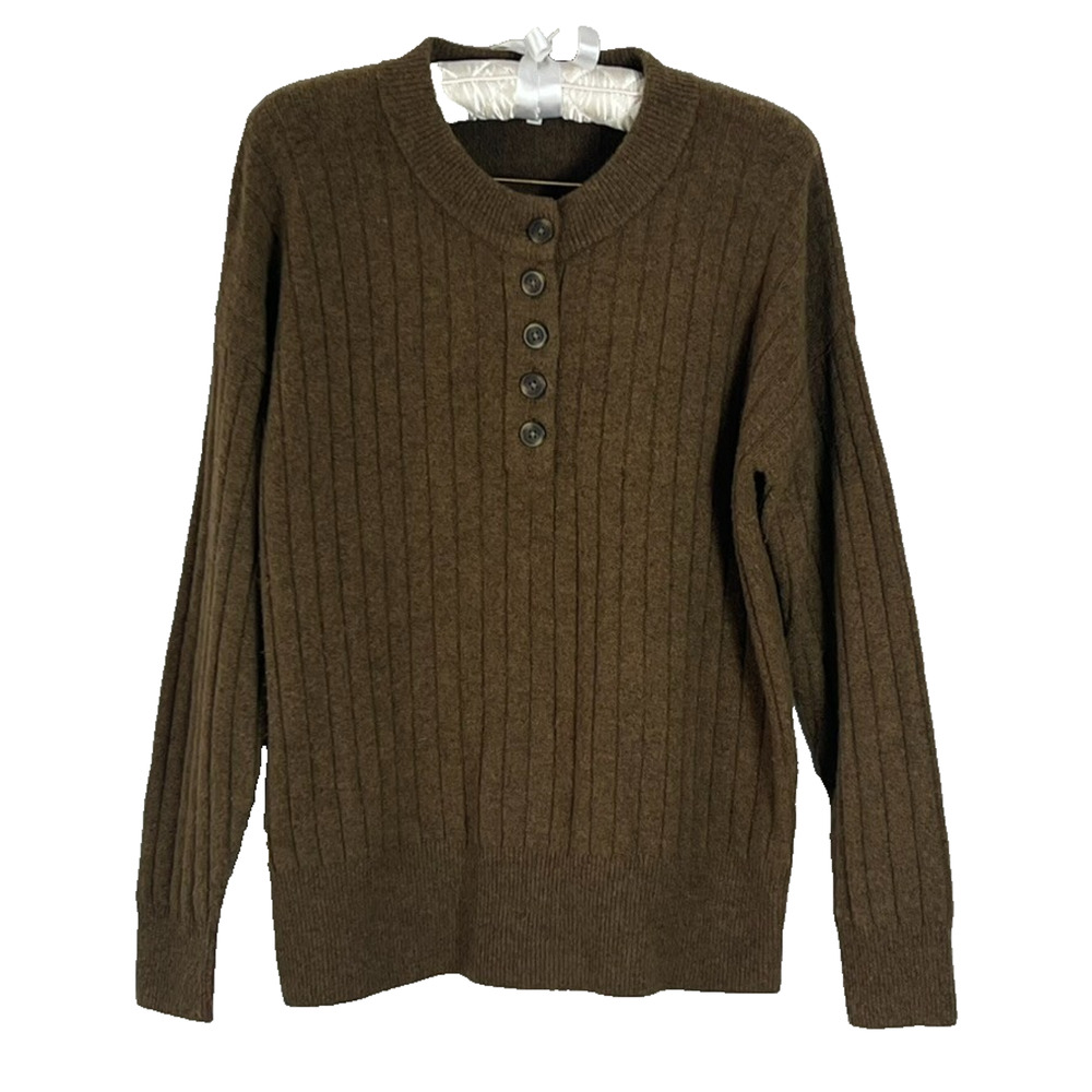 Madewell Sweater Women Size S Bowden Henley In Coziest Yarn Heather Mulch Alpaca